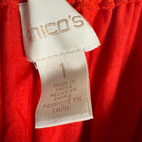 Chico’s Runway Red Embroidered Hem Off the Shoulder Knee Length Dress Size 6 - Picture 10 of 11